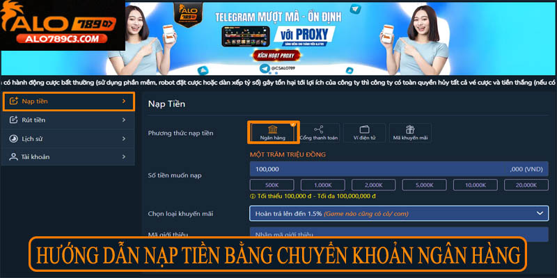 Hướng dẫn nạp tiền bằng chuyển khoản ngân hàng