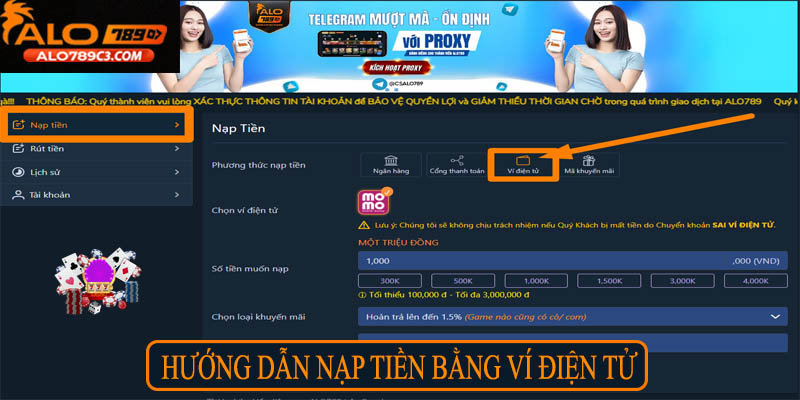 Hướng dẫn nạp tiền bằng ví điện tử
