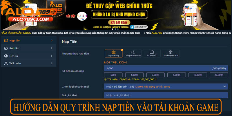 Hướng dẫn quy trình nạp tiền vào tài khoản game